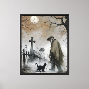 Mann und Katze im Friedhof Leinwanddruck