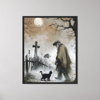 Mann und Katze im Friedhof Leinwanddruck