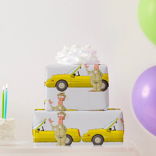 Mann und sein gelbes Auto Geschenkpapier