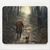 Mann und sein Hund gehen bergauf in einem dunklen Mousepad (Vorne)