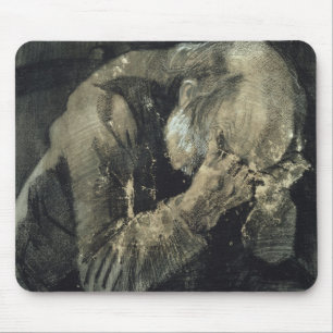 Mann Vincent van Goghs mit seinem Kopf in seinen Mousepad