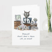 Mann Volunteer Vielen Dank Funny Cat am Schreibtis Karte (Vorderseite)