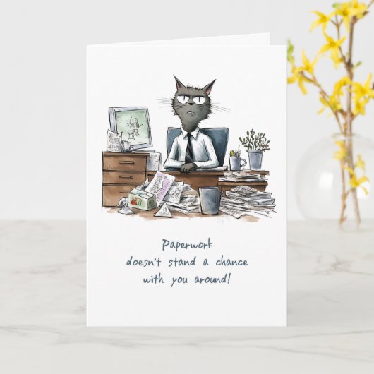 Mann Volunteer Vielen Dank Funny Cat am Schreibtis Karte (Gelbe Blume)