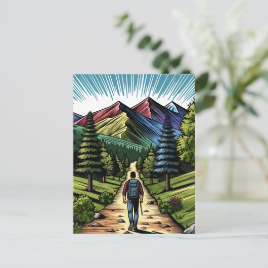 Mann Wandern Postkarte (Stehend Vorderseite)