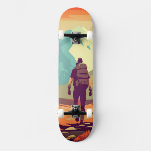 Mann Wandert Bergtal Abenteuer Skateboard