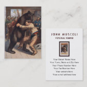 Mann-Wringen-Bär - Vintage Lithographie Visitenkarte (Vorne/Hinten)