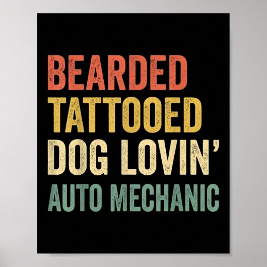 Männchen Bartete tattooed Hund Love Auto Mechanic Poster (Vorne)