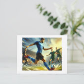Männchen, die den Fußballball kicken, Postkarte (Stehend Vorderseite)