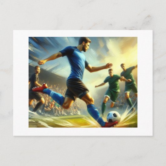 Männchen, die den Fußballball kicken, Postkarte (Vorderseite)