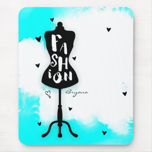 Mannequin Stand FASHION Aqua & White mit Herz Mousepad (Vorne)