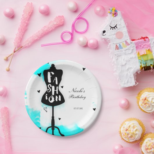 Mannequin Stand FASHION Aqua & White mit Herz Pappteller (Party)