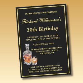 Männer 30. Geburtstagsfeier Klassisch Schwarz Gold Einladung