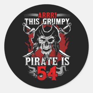 Männer 54. Geburtstag Grumpy Pirate Turning Vierzi Runder Aufkleber