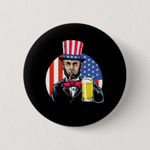 Männer Abe Lincoln Trinkt Bier Lustig 4. Juli Button