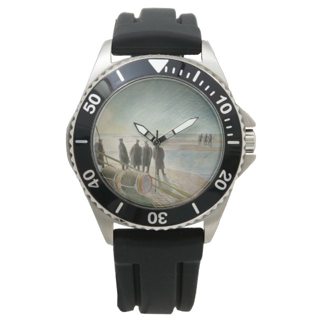 Männer am Strand (gefährliche Arbeit bei Ebbe) Armbanduhr (Vorderseite)