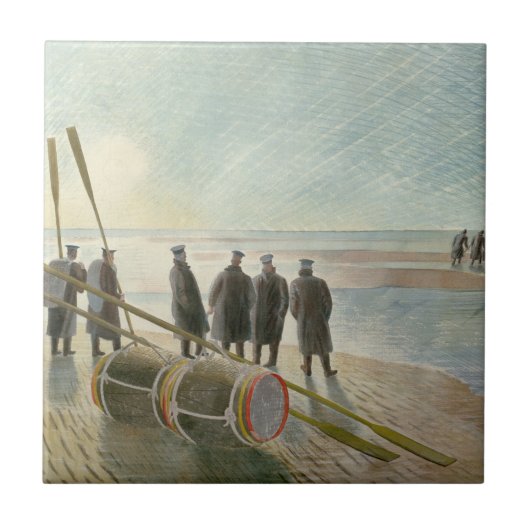 Männer am Strand (gefährliche Arbeit bei Ebbe) Fliese (Vorderseite)