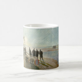 Männer am Strand (gefährliche Arbeit bei Ebbe) Kaffeetasse