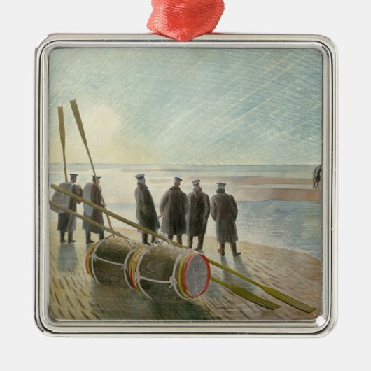 Männer am Strand (gefährliche Arbeit bei Ebbe) Ornament Aus Metall (Vorne)