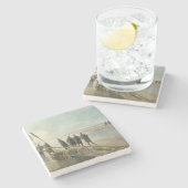 Männer am Strand (gefährliche Arbeit bei Ebbe) Steinuntersetzer (Seitenansicht)