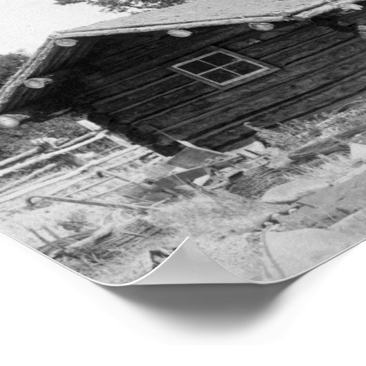 Männer außerhalb der Blockhütte in Süddakota Poster (Ecke)