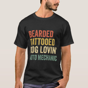 Männer Bart Tätowiert Hund Liebhaber Auto Mechanik T-Shirt