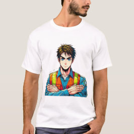 Männer Basic T-Shirt mit Manga-Sicherheitsfachmann
