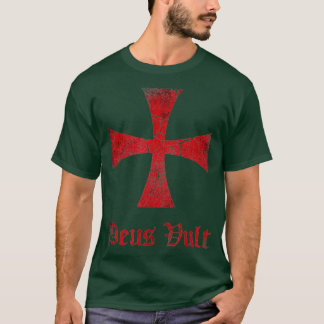 Männer bedrücktes Deus Vult Knights Templerkreuz T-Shirt