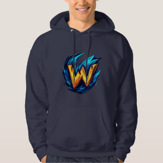 Männer, blauer Flammen-Letter W Gaming-Hoodie  Hoodie