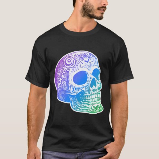 Männer Calaca Gradient Zucker-Schädel-Design T-Shirt (Vorderseite)