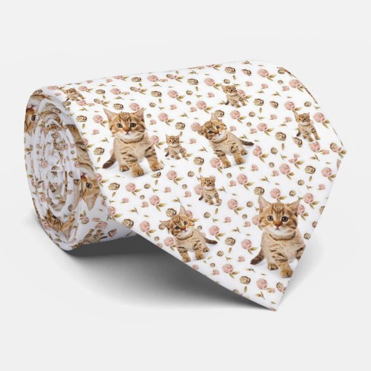 Männer Designer Blumen Kitten Katzen Krawatte (Gerollt)