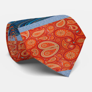 Männer Designer Krawatte Blue Orange Paisley