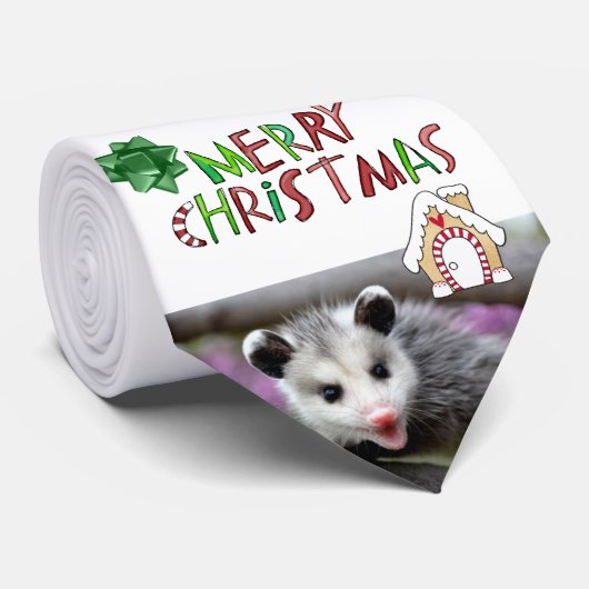 Männer Designer Krawatte Frohe Weihnachts Opossum (Gerollt)
