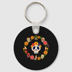 Männer Dia-De-Los-Muertos Zucker-Schädel Mexikanis Schlüsselanhänger