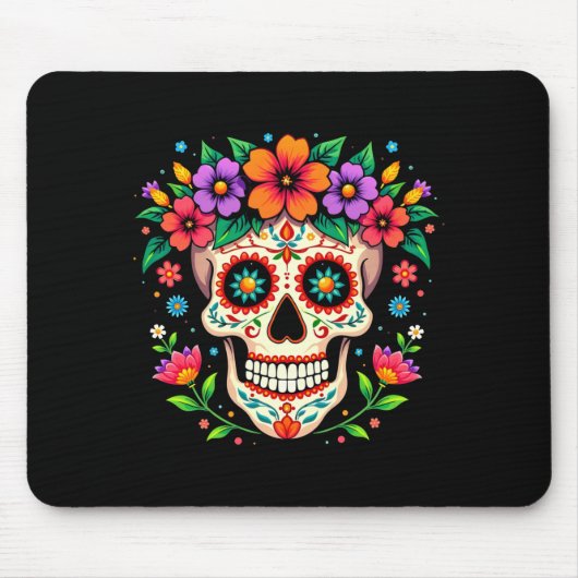 Männer Día De Los Muertos Zucker-Schädel Mit Blume Mousepad (Vorne)