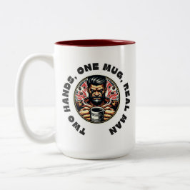 Männer, die mit zwei Händen Kaffee Liebe haben Zweifarbige Tasse