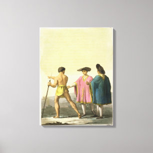 Männer, die zeremonielle Ponchos in Santiago, Leinwanddruck