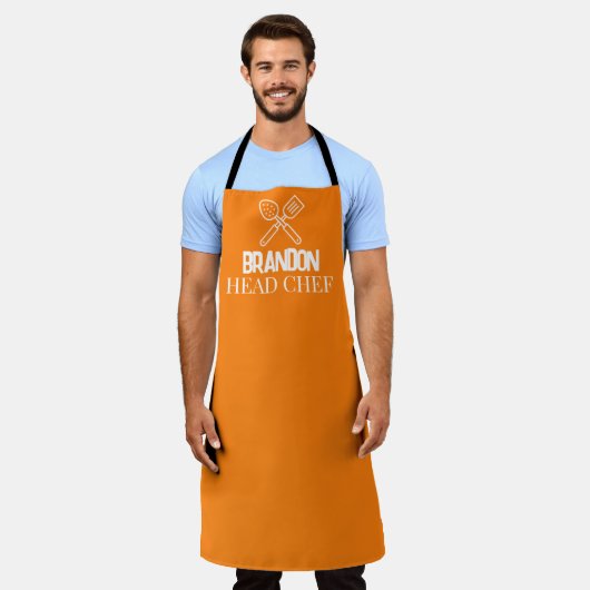 Männer-eleganter Orange-Koch Name Moderner Einfach Schürze (Getragen)