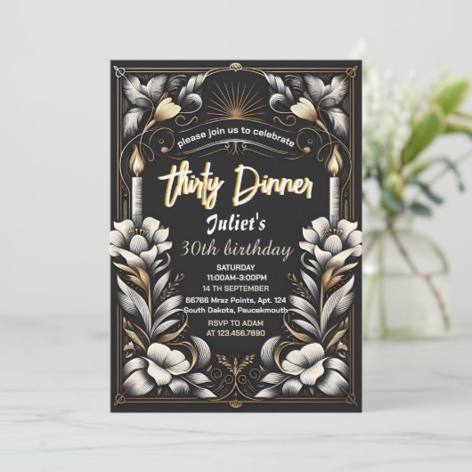 Männer Erwachsener Abendessen elegant 30. Geburtst Einladung (Stehend Vorderseite)