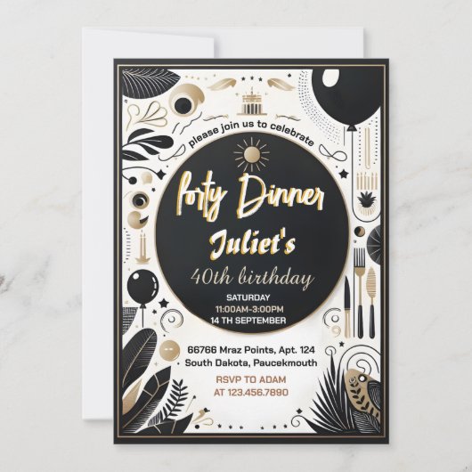 Männer Erwachsener Abendessen elegant 40. Geburtst Einladung (Vorderseite)