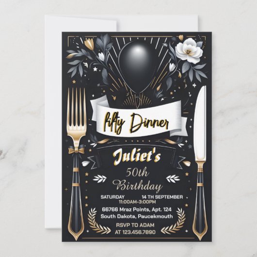Männer Erwachsener Abendessen elegant 50. Geburtst Einladung (Vorderseite)