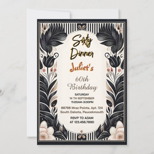 Männer Erwachsener Abendessen elegant 60. Geburtst Einladung (Vorderseite)