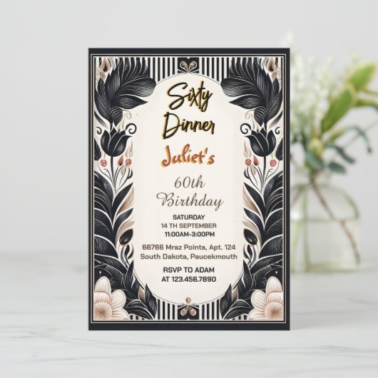 Männer Erwachsener Abendessen elegant 60. Geburtst Einladung (Stehend Vorderseite)