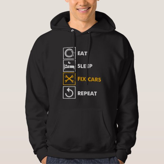 Männer essen schlafende Reparatur Autos Auto Scrat Hoodie (Vorderseite)