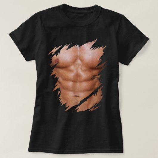 Männer Fake Muskeln riss Brust Sixpack Abs. T-Shirt (Design vorne)