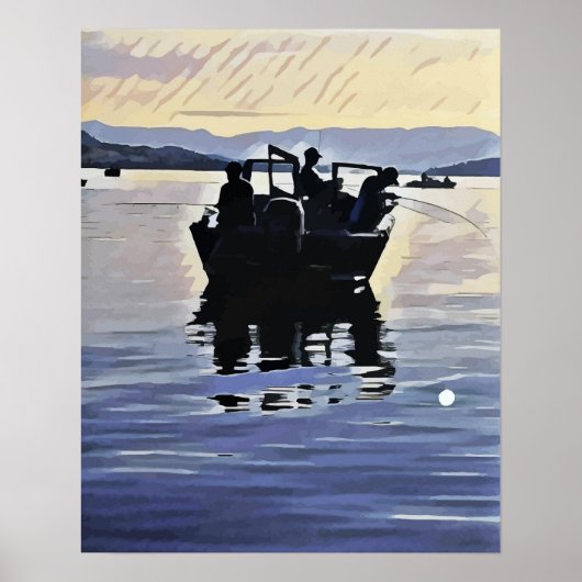 Männer fischen am See abstrakte Silhouette Poster (Vorne)