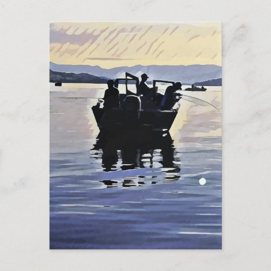 Männer fischen am See abstrakte Silhouette Postkarte (Vorderseite)