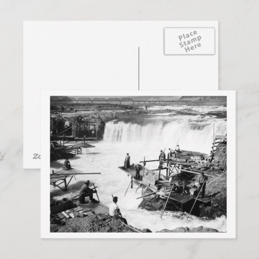Männer fischen bei Celilo Falls Fotograf Postkarte (Vorne/Hinten)