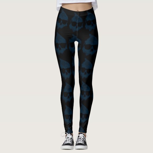 Männer Frauen Halloween Blue Black Skull Leggings (Vorderseite)