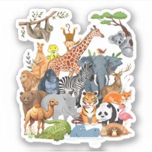 Männer Frauen und Kinder Wildtiere Zoo Tag Party S Aufkleber
