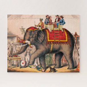 Männer führen einen Zirkusakt mit einem Elefanten Puzzle